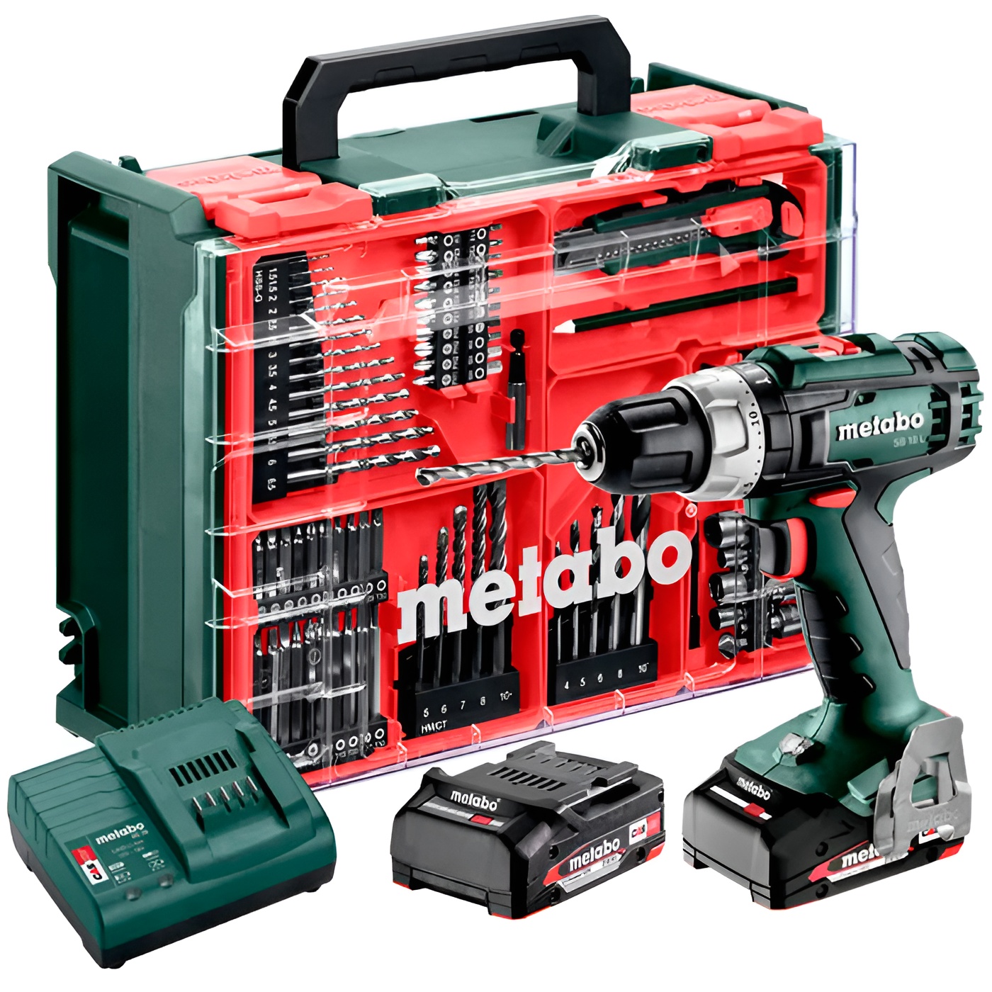 Акумуляторний ударний дриль Metabo SB 18 L, 2 акб Li-Power 18 V 2 Ah та з/п SC 30, комплект 78 шт