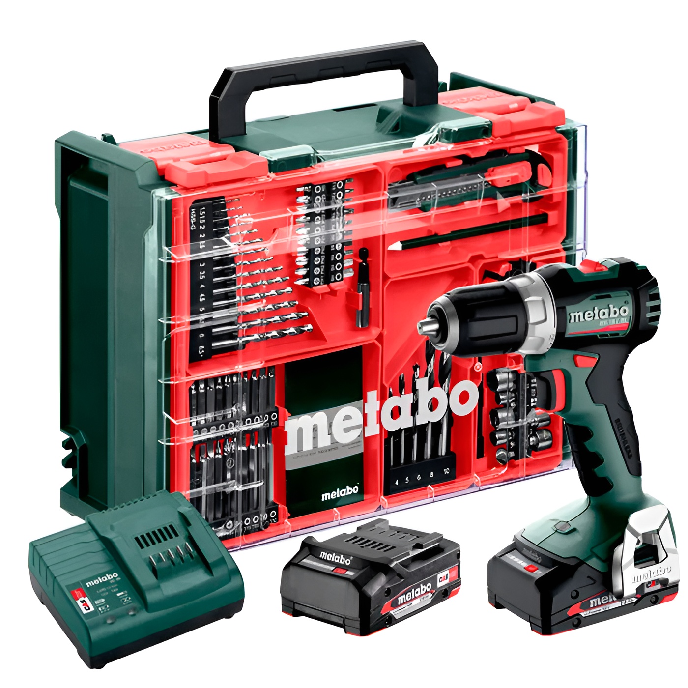 Аккумуляторная дрель-шуруповерт Metabo SB 18 L BL, 2 акб Li-Power 18 V 2 Ah и з/у SC 30, комплект 74 шт
