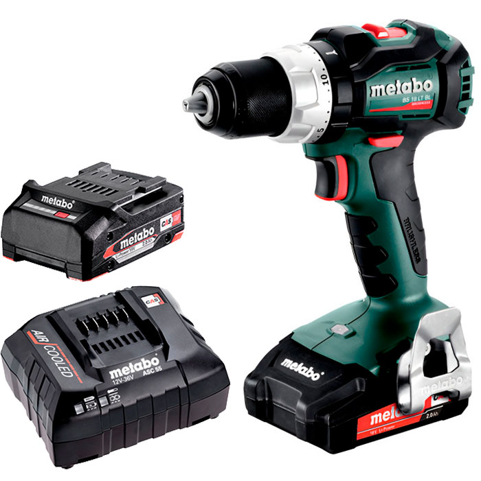Акумуляторний дриль-шурупокрут Metabo BS 18 LT BL, 2 акб Li-Power 18 V 2 Ah та з/п ASC 55 AIR COOLED, в кейсі