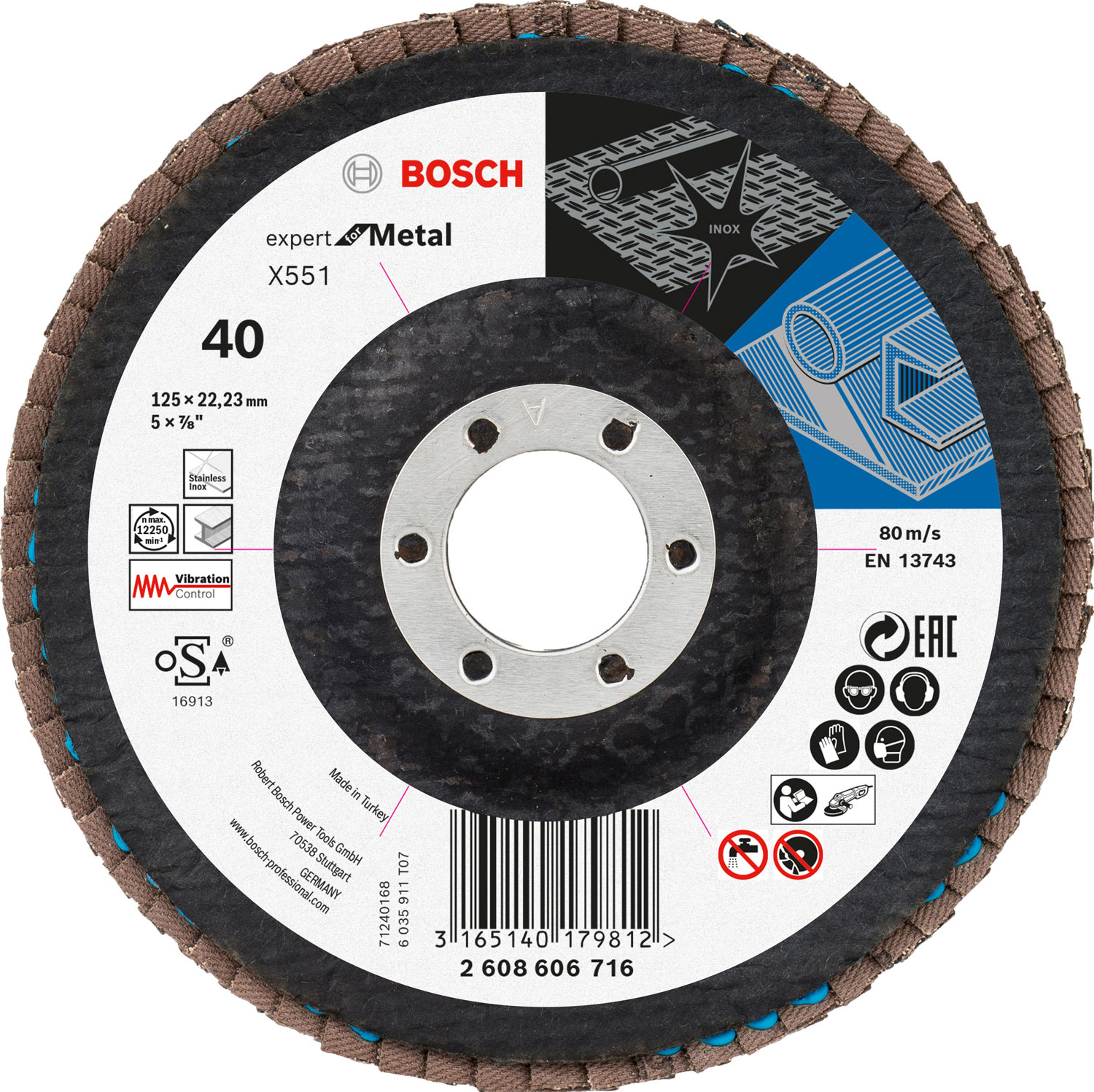 Пелюстковий шліфкруг Bosch X551 Expert for Metal 125×22.23 мм К40