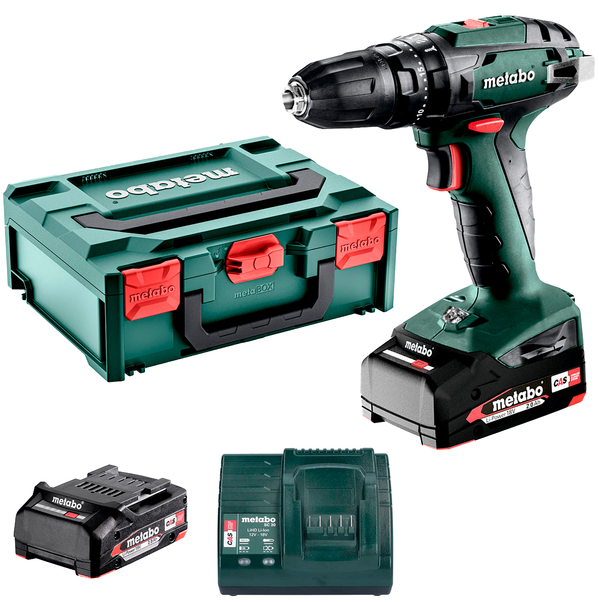 Акумуляторний ударний дриль-шурупокрут Metabo SB 18 в MetaBox із 2 акб Li-Power 18 V 2.0 Ah, з/п SC 30