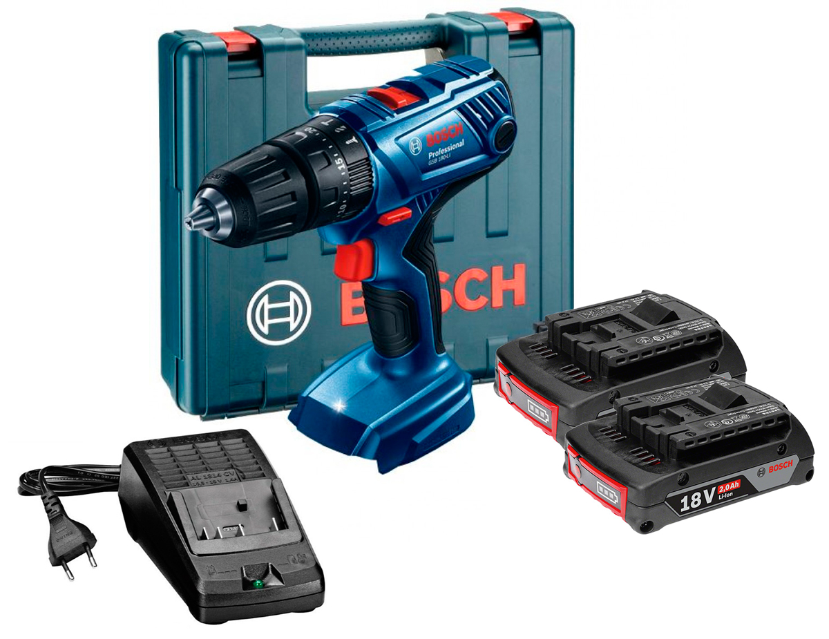Акумуляторний ударний дриль-шурупокрут Bosch Professional GSB 180-LI в чемодані з 2 акб GBA 18V 2 Ah та з/п GAL 18V-20