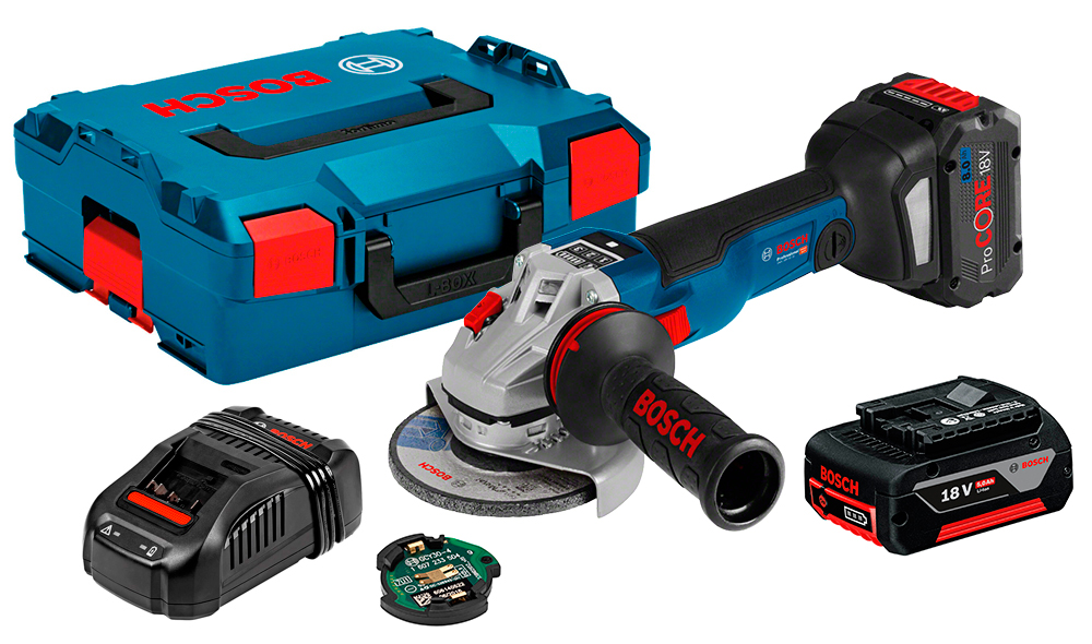 Кутова шліфмашина Bosch GWS 18V-10 SC, 2х5Ah + L-Boxx