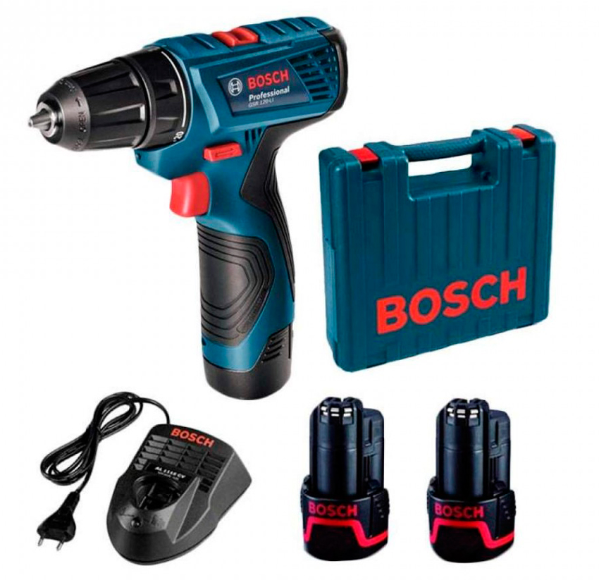 Акумуляторний дриль-шурупокрут Bosch GSR 120-LI Professional в чемодані з 2 акб 2 Ah, з/п GAL 1210 CV