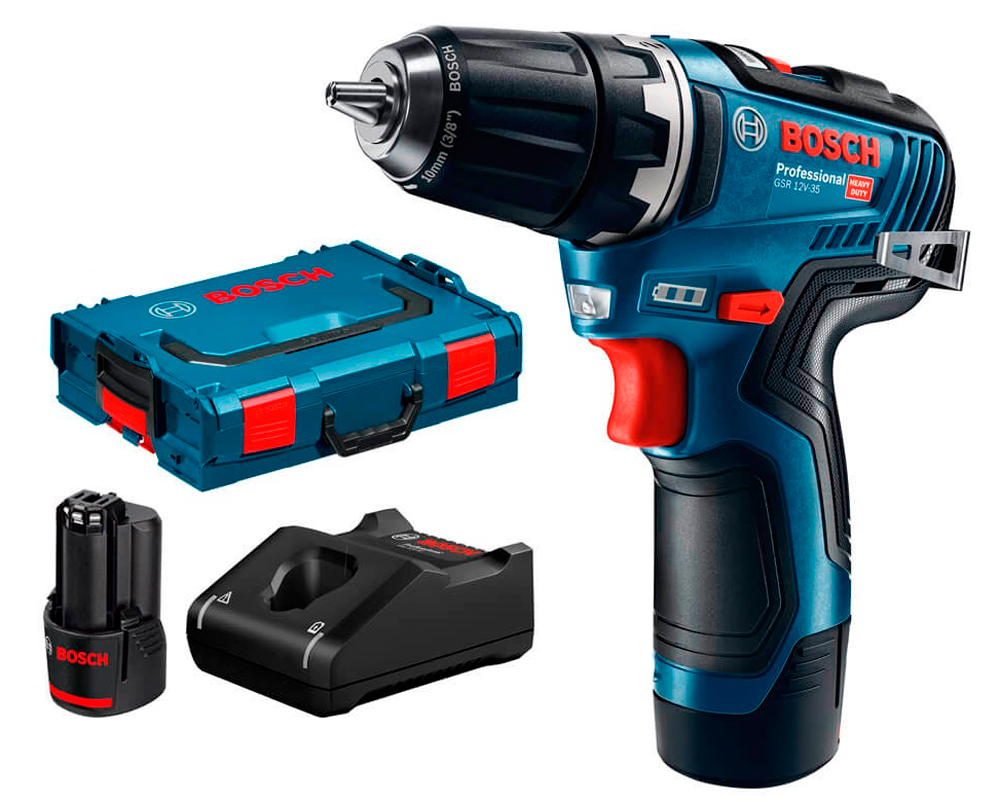 Безщітковий акумуляторний дриль-шурупокрут Bosch Professional GSR 12V-35 в L-Boxx 102 із 2 акб GBA 12V 3.0 Ah та з/п GAL 12V-40