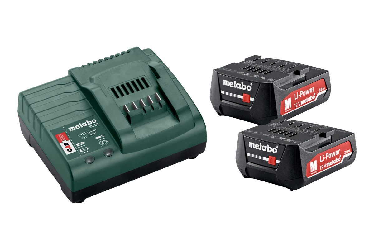 Базовый комплект Metabo 2 аккум. 12 В - 2,0 А·ч + SC 30