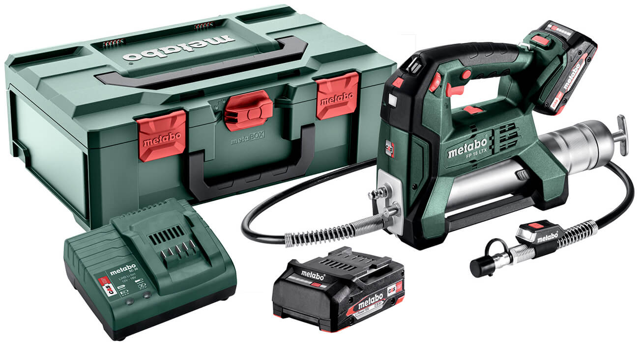 Аккумуляторный смазочный шприц Metabo FP 18 LTX с 2 акб 18V Li-Power 2Ah, з/у SC 30 в MetaBox 165 L