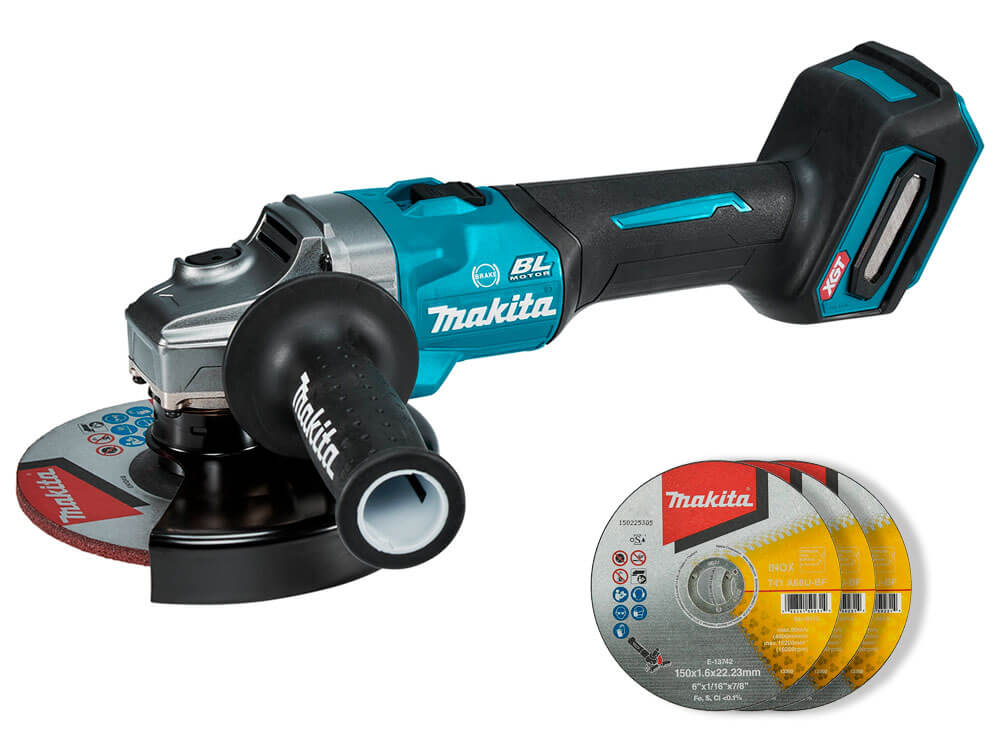 Акумуляторна кутова шліфмашина Makita XGT 40 V MAX GA035GZ, без акб, з 3 дисками 150х22,23х1,6 мм E-13742