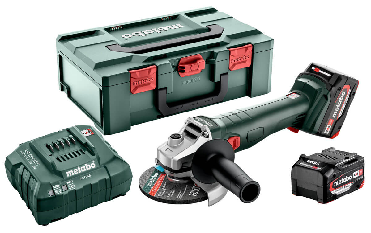 Аккумуляторная болгарка Metabo W 18 7-125 с 2 акб, з/у, в metaBOX 165 L