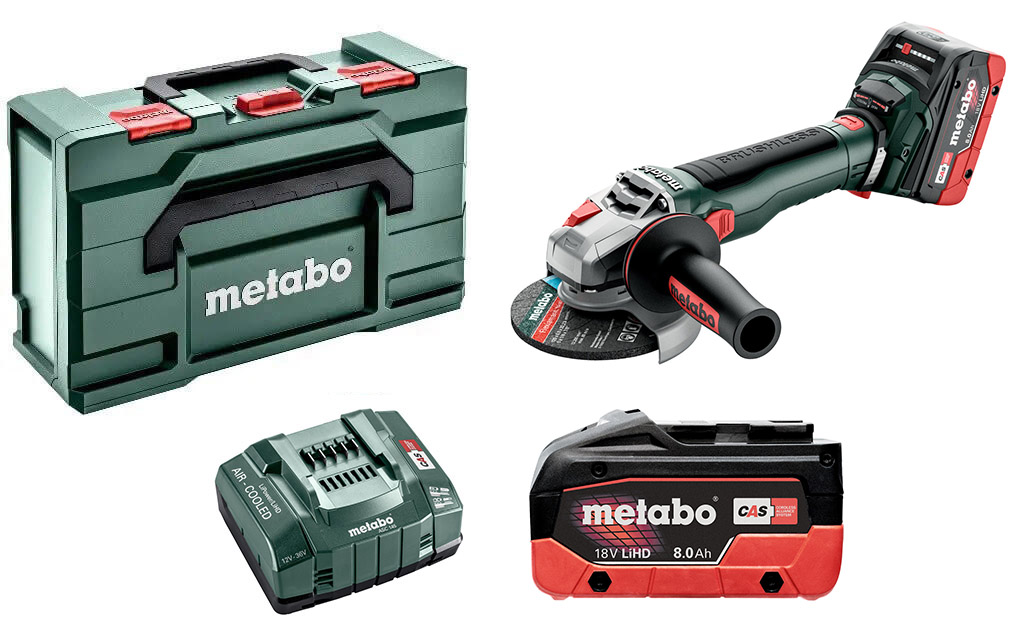 Аккумуляторная угловая шлифмашина Metabo WB 18 LT BL 11-125 Q c 2 акб 8Ah, ASC 145 в MetaBox 165 L