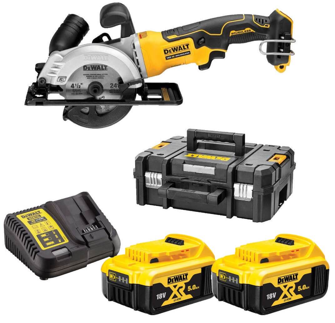 Акумуляторна дискова пила DeWalt DCS571P2 у кейсі з 2 акб і з/п