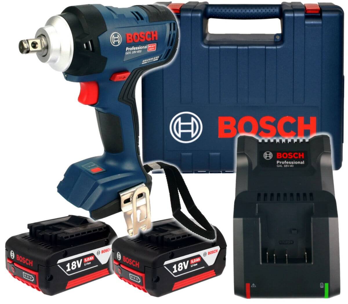 Гайковерт ударний акумуляторний Bosch Professional GDS 18V-400 з 2 акб GBA 18V 5Ah, з/п GAL 18V-40 у валізі