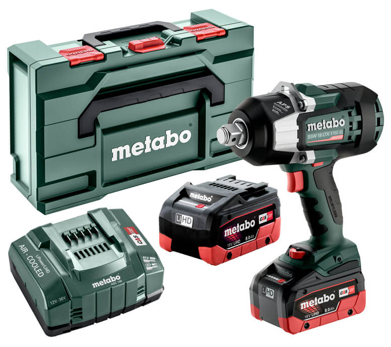 Аккумуляторный ударный гайковерт Metabo SSW 18 LTX 1750 BL в MetaBox с 2 акб LIHD 18 V 8.0 Ah, з/у ASC 145