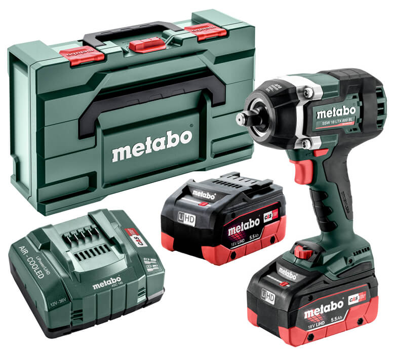 Аккумуляторный ударный гайковерт Metabo SSW 18 LTX 800 BL в MetaBox с 2 акб LIHD 18 V 5.5 Ah, з/у ASC 145