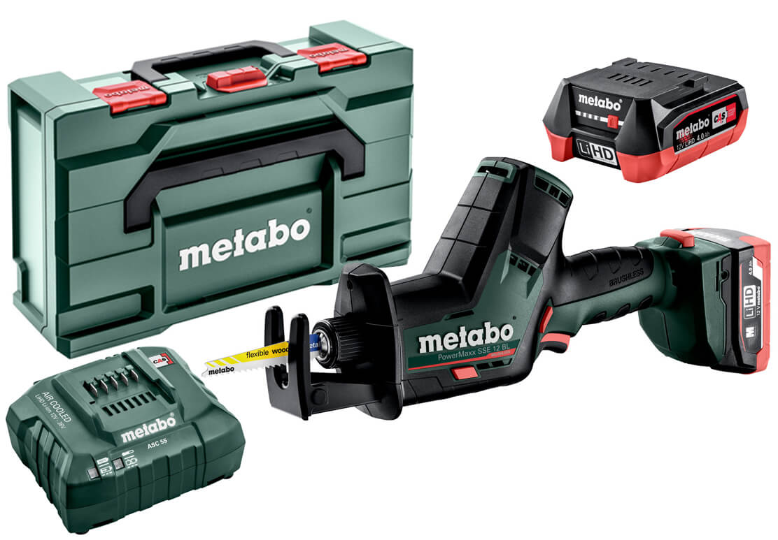 Аккумуляторная сабельная пила Metabo PowerMaxx SSE 12 BL в MetaBox с 2 акб LIHD 12 V 4.0 Ah, з/у ASC 55