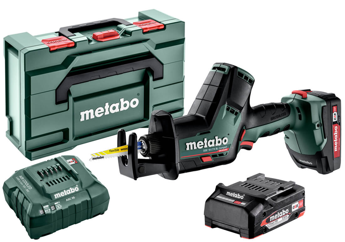 Акумуляторна шабельна пила Metabo SSE 18 LTX BL Compact, 2x2.0 Ah, ASC 55, кейс MetaBox