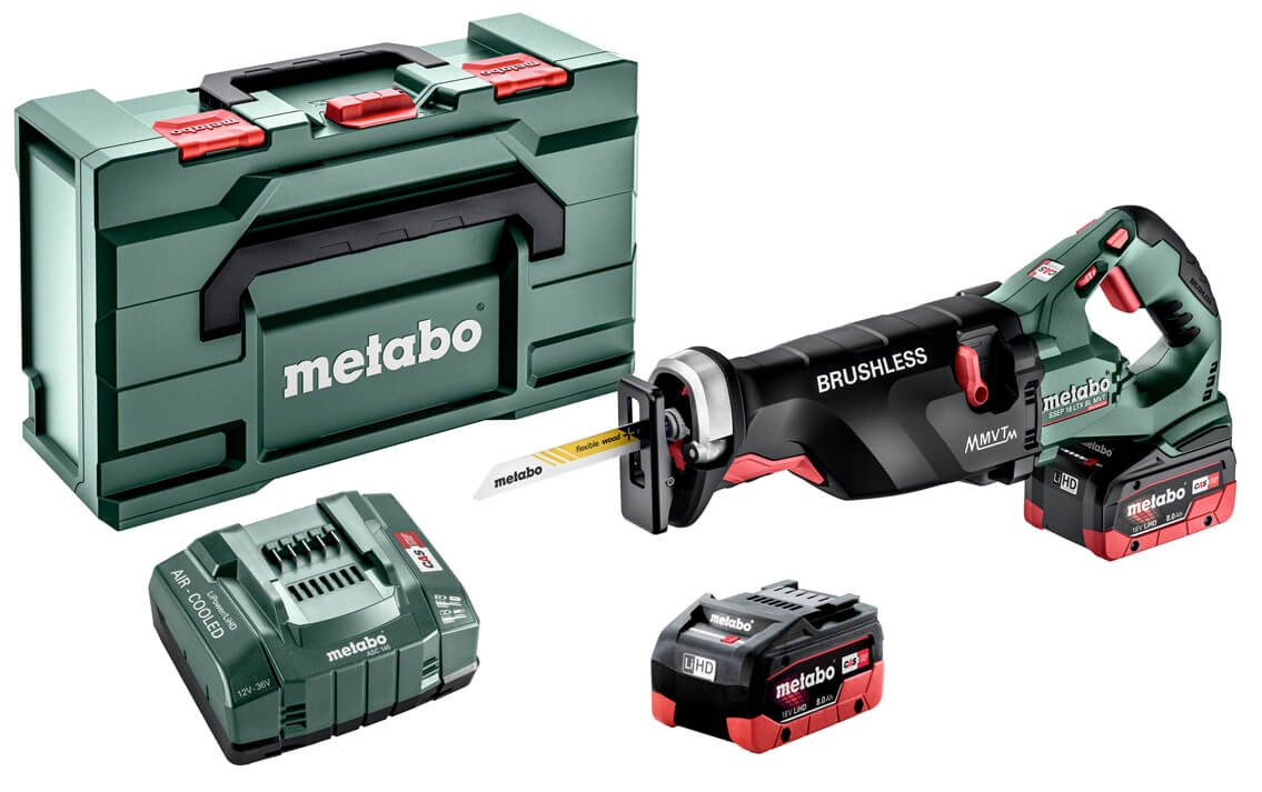 Аккумуляторная сабельная пила Metabo SSEP 18 LTX BL MVT в MetaBox с 2 акб LiHD 18 V 8.0 Ah, з/у ASC 145