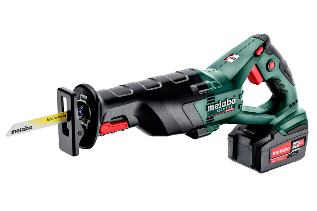 Акумуляторна шабельна пила Metabo SSE 18 LTX BL з 2 акб 5.2 Ah і з/п ASC 55 + metaBOX 145 L