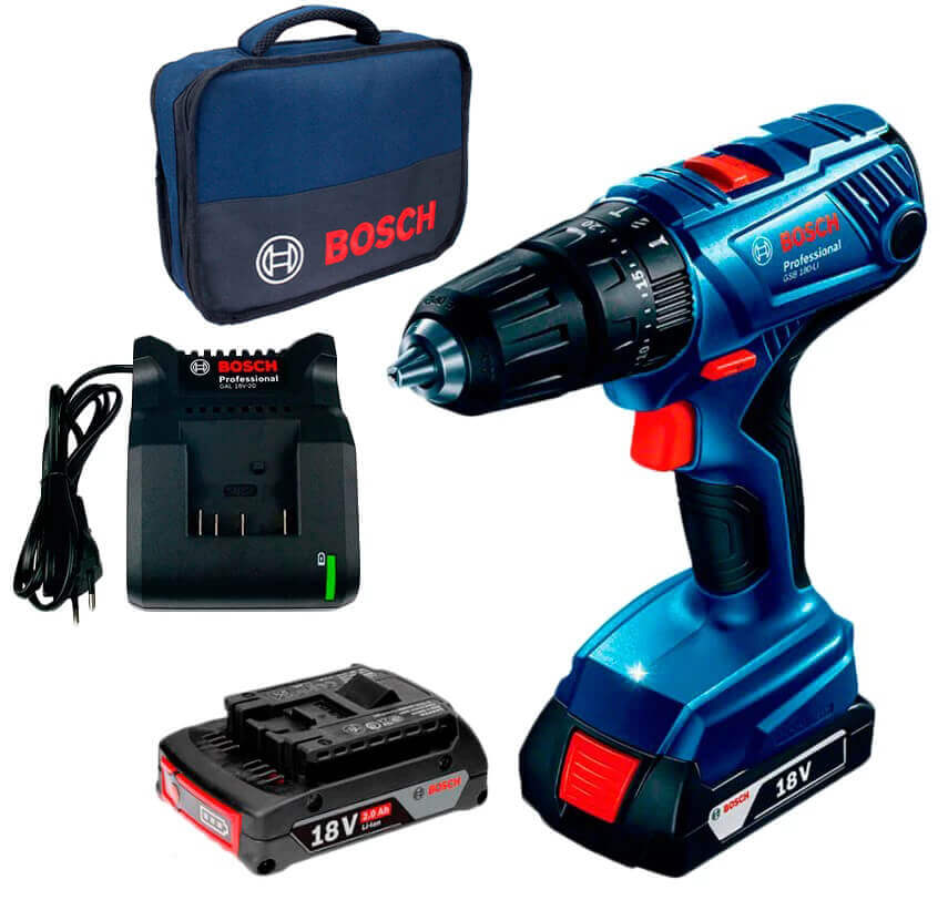 Акумуляторний ударний дриль-шурупокрут Bosch Professional GSB 180-LI в сумці з 2 акб GBA 18V 2.0Ah і з/п GAL 18V-20