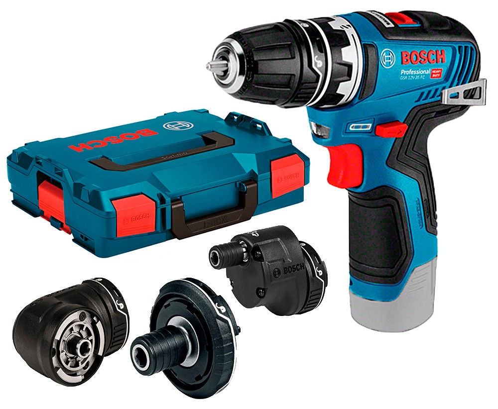 Безщітковий акумуляторний дриль-шурупокрут Bosch Professional GSR 12V-35 FC із 4 адаптерами в L-Boxx 102 без акб та з/п
