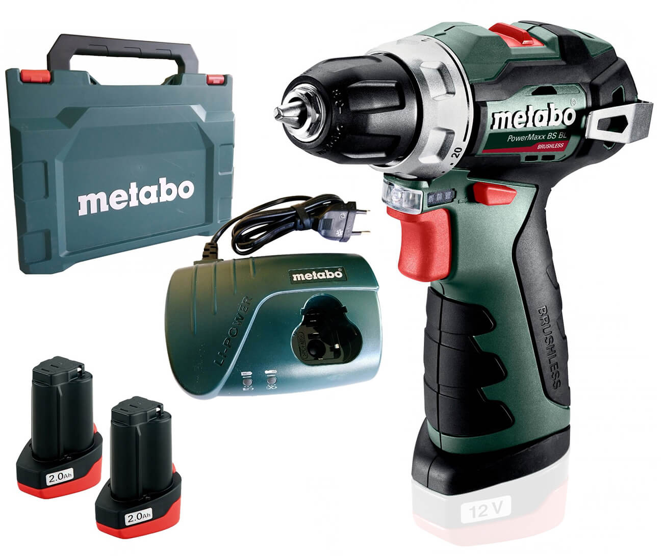 Аккумуляторная дрель-шуруповерт Metabo PowerMaxx BS BL в кейсе с 2 акб Li-Power 12 V 2.0 Ah, з/у LC 40