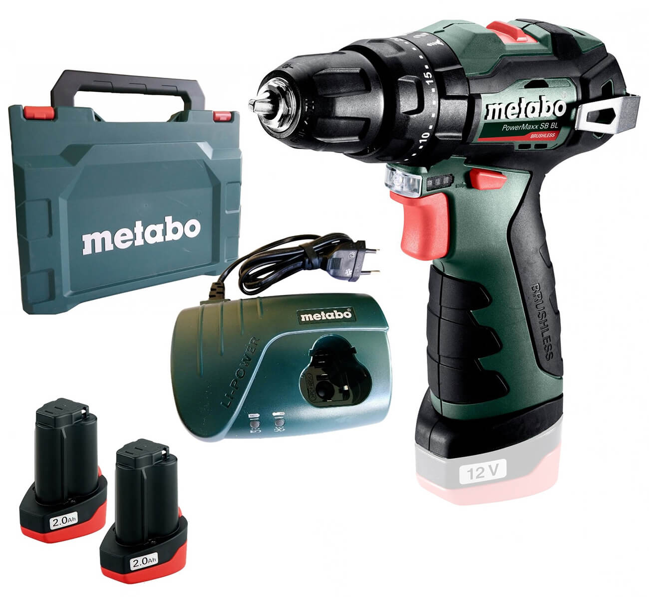 Аккумуляторная ударная дрель-шуруповерт Metabo PowerMaxx SB BL в кейсе с 2 акб Li-Power 12 V 2.0 Ah, з/у LC 40