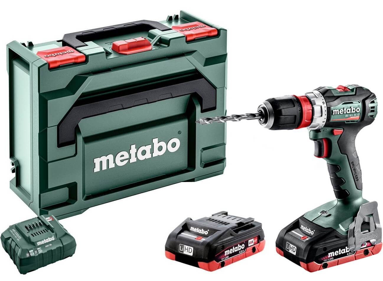 Акумуляторний дриль-шурупокрут Metabo BS 18 L BL Q, з 2 акб LiHD 4 Ah, з/п ASC 55, в кейсі MetaBox 145