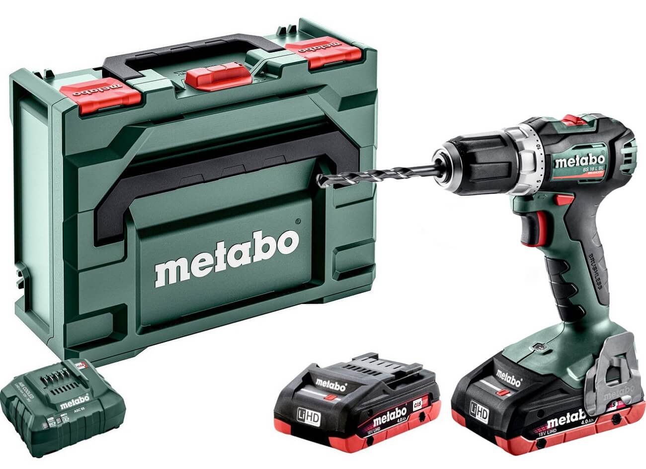 Аккумуляторная дрель-шуруповерт Metabo BS 18 L BL, с 2 акб LiHD 4 Ah, з/у ASC 55, в кейсе MetaBox 145