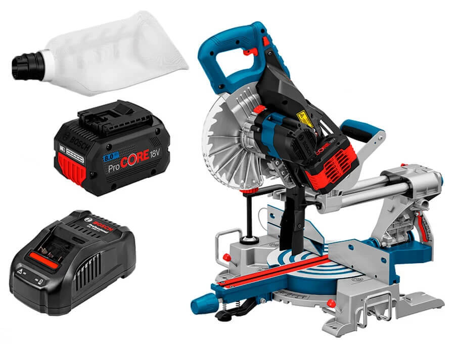 Акумуляторна торцювальна пила Bosch Professional GCM 18V-216 з акб ProCore18V 8.0Ah, пиляльним диском по дереву, пилозбірником