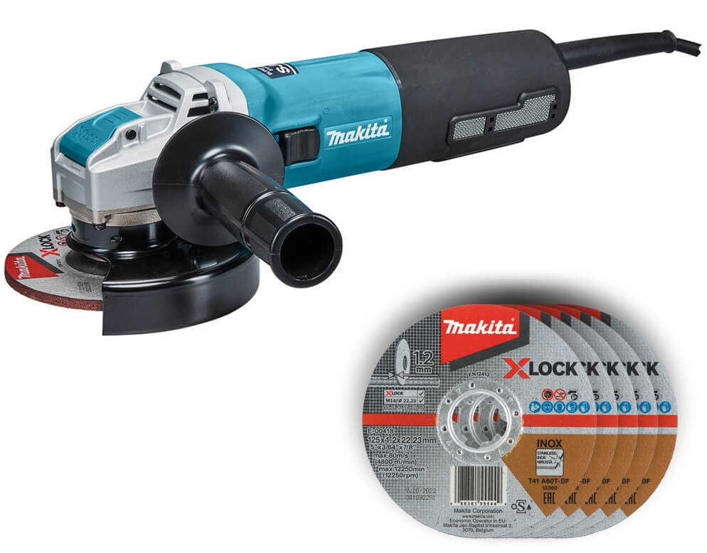 Кутова шліфмашина Makita GA5080RX02 з набором дисків у картоні