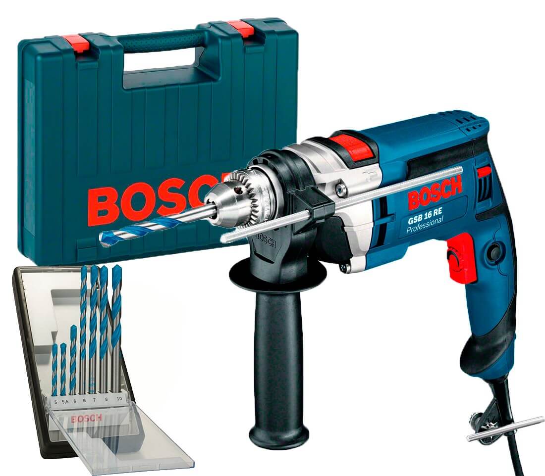 Дриль ударний Bosch Professional GSB 16 RE ЗВП із набором 7 свердел CYL 9 Multi Construction в кейсі