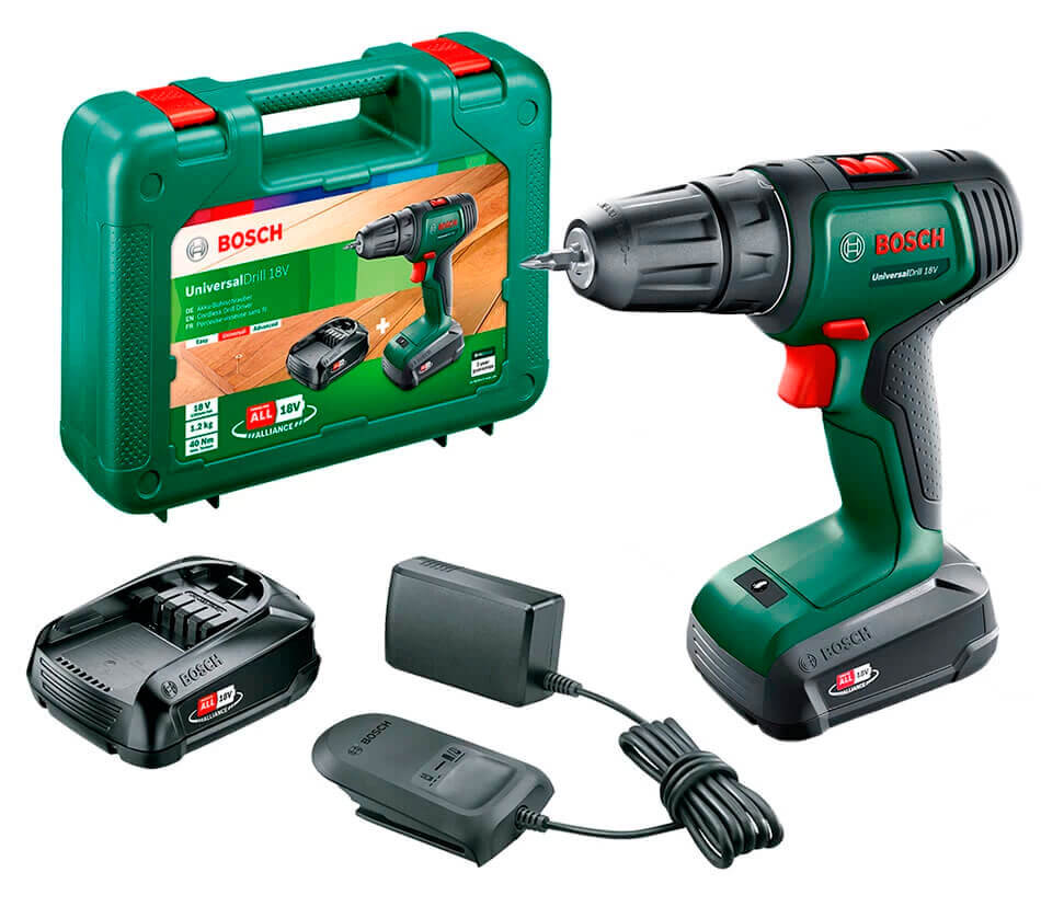 Акумуляторний дриль-шурупокрут Bosch UniversalDrill 18V в чемодані з 2 акб PBA 18V 1.5Ah W-A та з/п AL 1810 CV