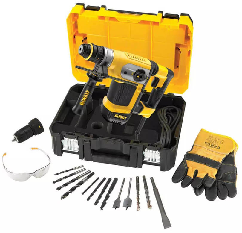 Перфоратор DeWalt D25417KT у кейсі з аксесуарами