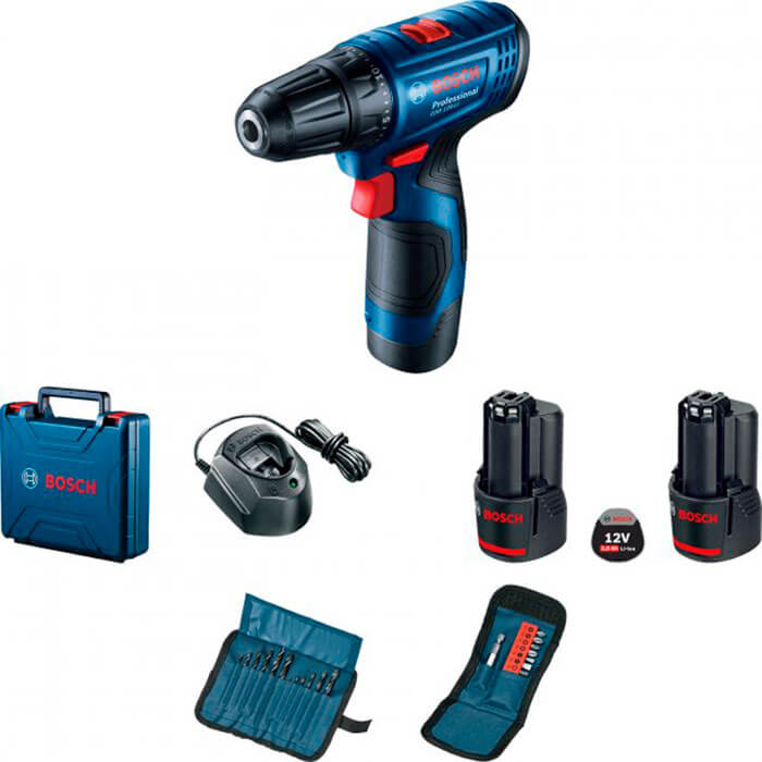 Акумуляторний дриль-шурупокрут Bosch Professional GSR 120-LI, 2 акб GBA 12 В 2.0 Ah, з/п GAL 1210 CV, кейс, набір біт