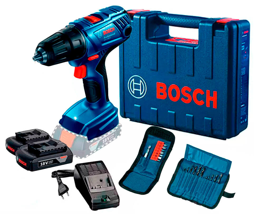 Акумуляторний дриль-шурупокрут Bosch Professional GSR 180-Li з 2 акб GBA 18V 2.0 Ah, з/п GAL 18V-20, набором біт і свердел