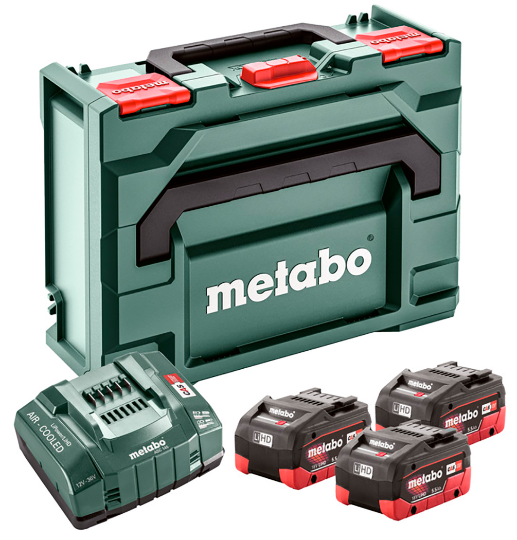 Базовый комплект из 3 аккумуляторов Metabo LiHD 18 В 5,5 Ah + metaBOX 145