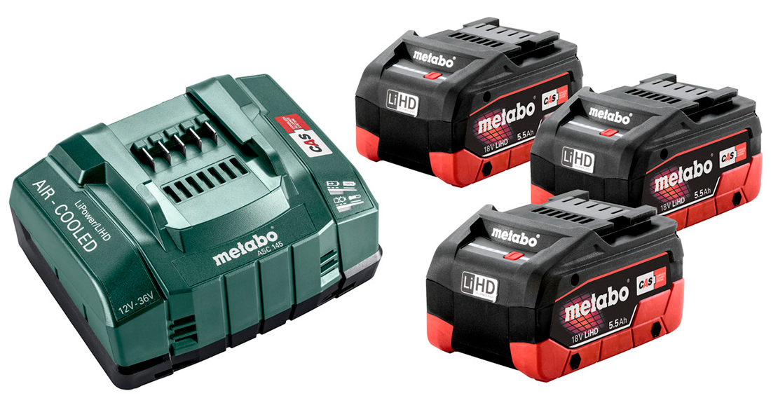 Базовый комплект Metabo 18V LiHD 3 акб 5.5 Ah, ASC 145