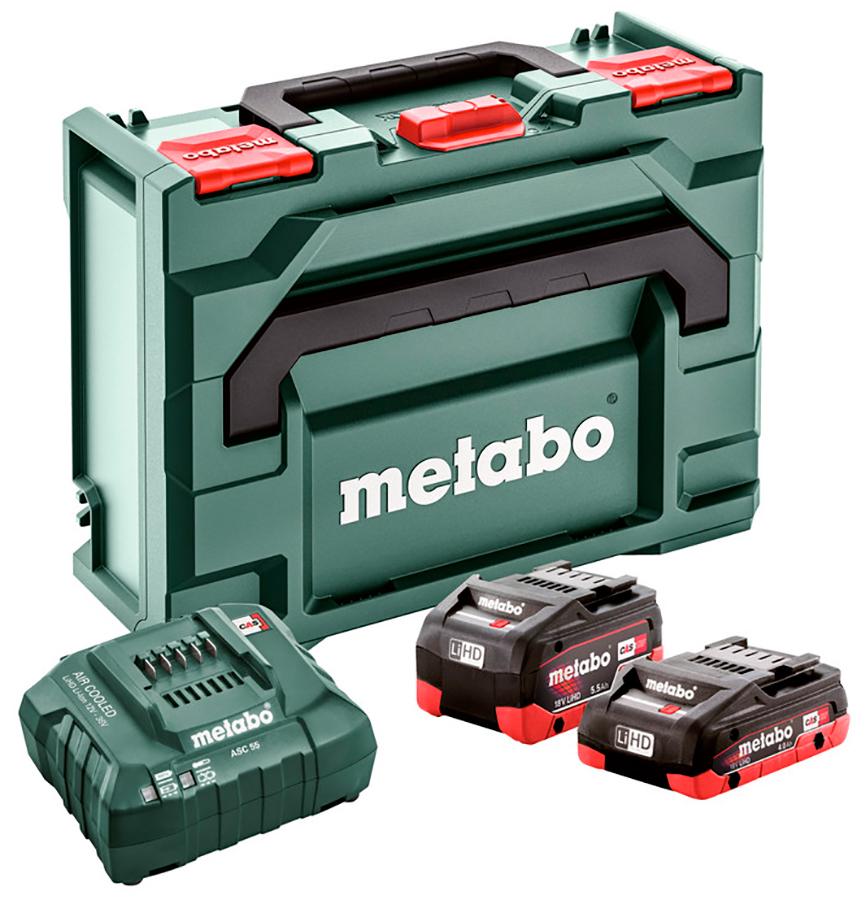 Базовый комплект Metabo LiHD 1 аккум. 4,0 А·ч + 1 аккум. 5,5 А·ч + ASC 55 + metaBOX 145
