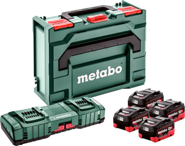 Базовый комплект Metabo 4 акб LiHD по 5.5 Ah с з/у ASC 145 Duo в кейсе MetaBox 145