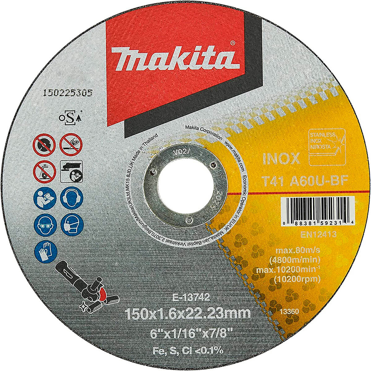 Відрізний диск по нержавійці Makita 150х22,23х1,6 мм 60Т плоский