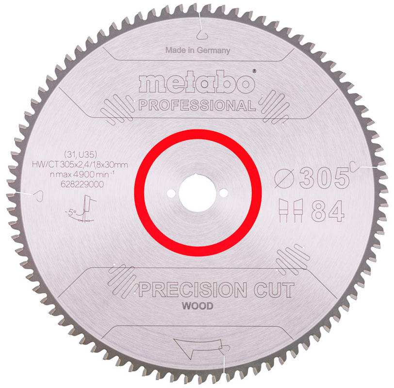 Пильный диск Metabo HW/CT, 305x2,4х30 мм, 84 WZ 5°
