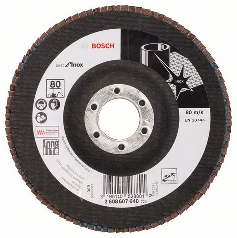 Пелюстковий шліфкруг Bosch Best for Inox, X581, 125×22,23 мм, К80