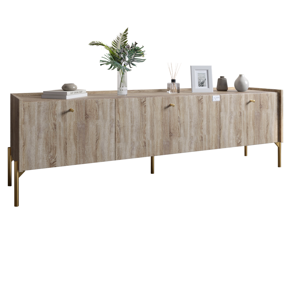 Тумба під телевізор на 3 шухляди LION Wood з золотими ніжками 160х65х40 см Дуб Сонома Трюфель (LION-042995)