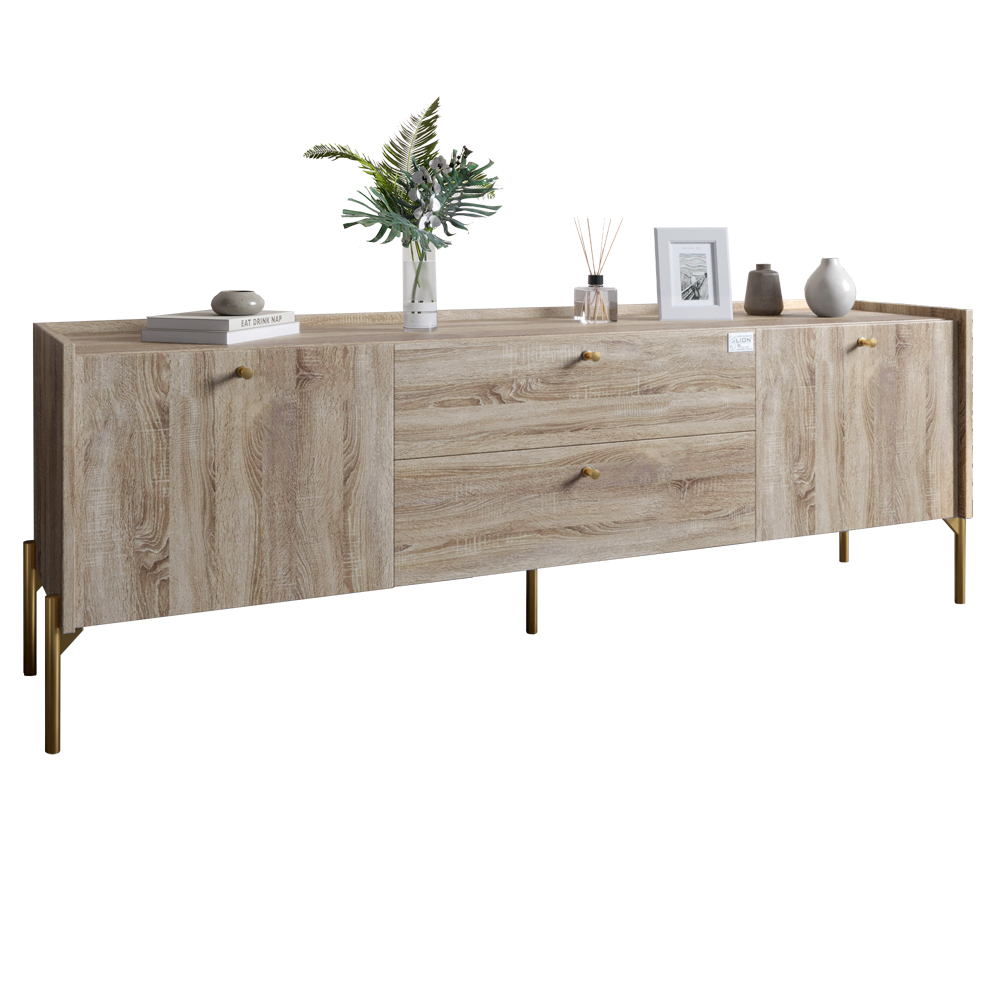 Тумба під телевізор з шухлядами LION Wood з золотими ніжками 160х65х40 см Дуб Сонома Трюфель (LION-043116)