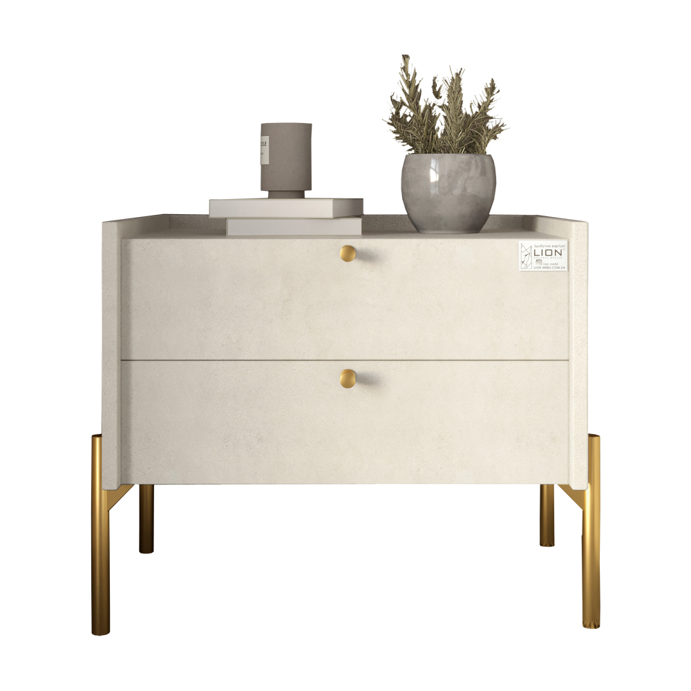 Тумба приліжкова LION Wood з двома шухлядами Бетон style (золоті ножки) (LION-041338)