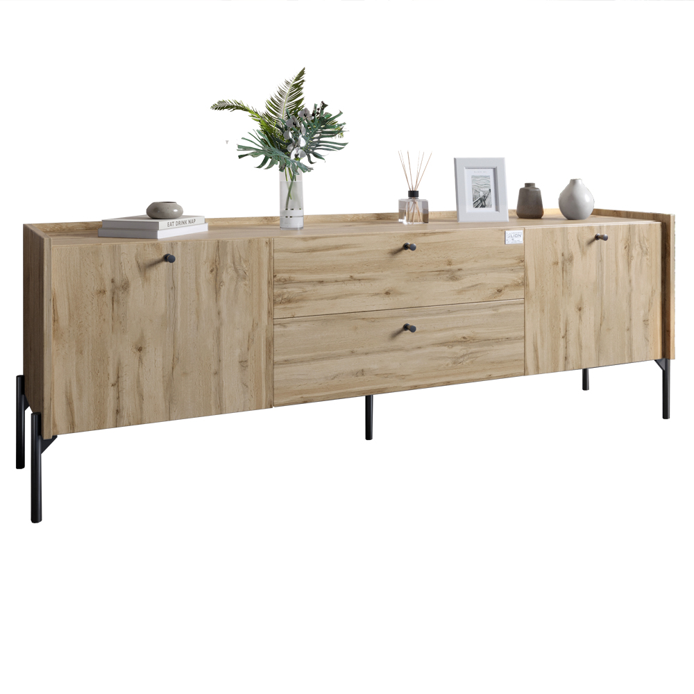 Тумба під телевізор з шухлядами LION Wood з чорними ніжками 160х65х40 см Дуб Аппалачі (LION-043126)