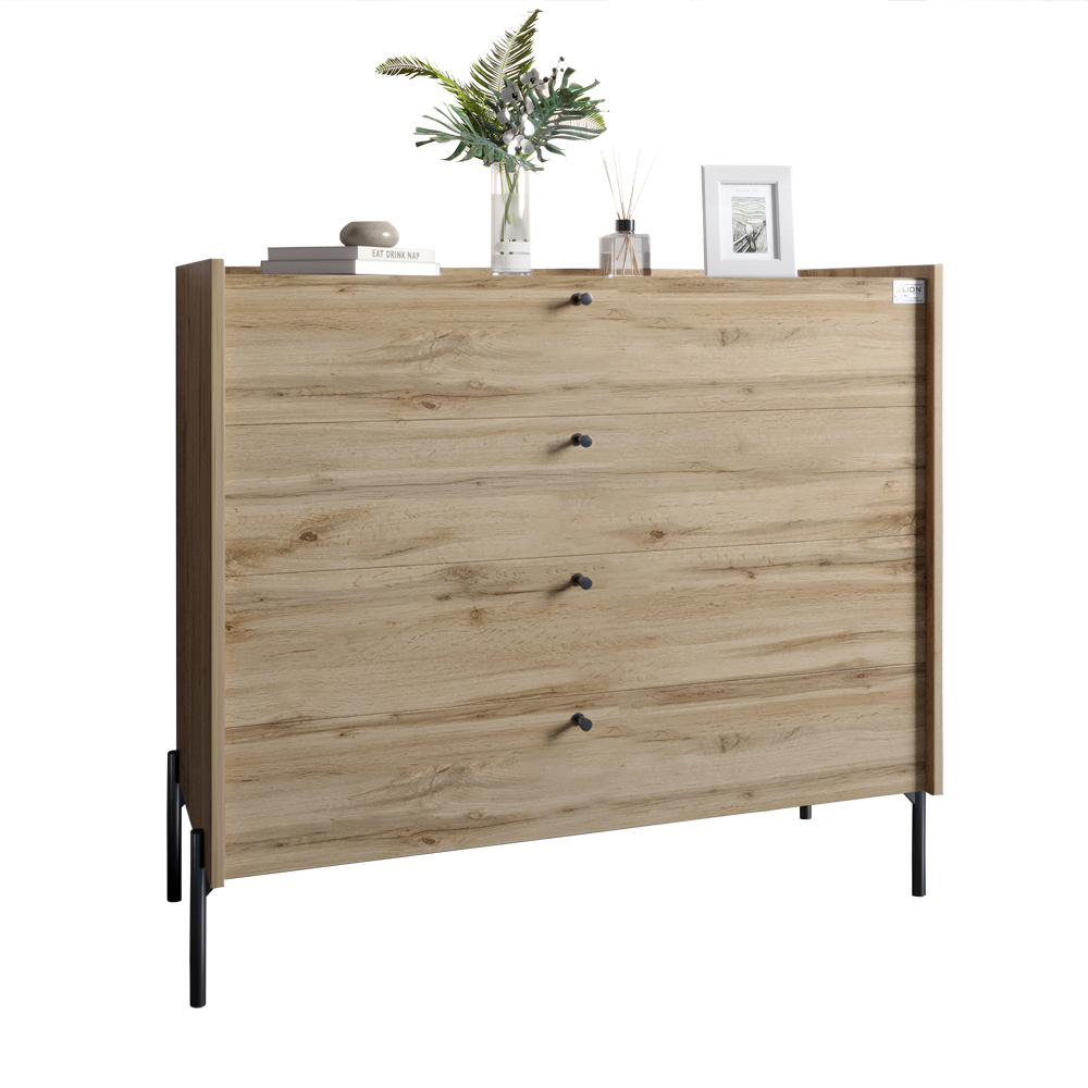 Комод із 4 шухлядами LION Wood із чорними ніжками 100х90х45 см Дуб Аппалачі (LION-042977)