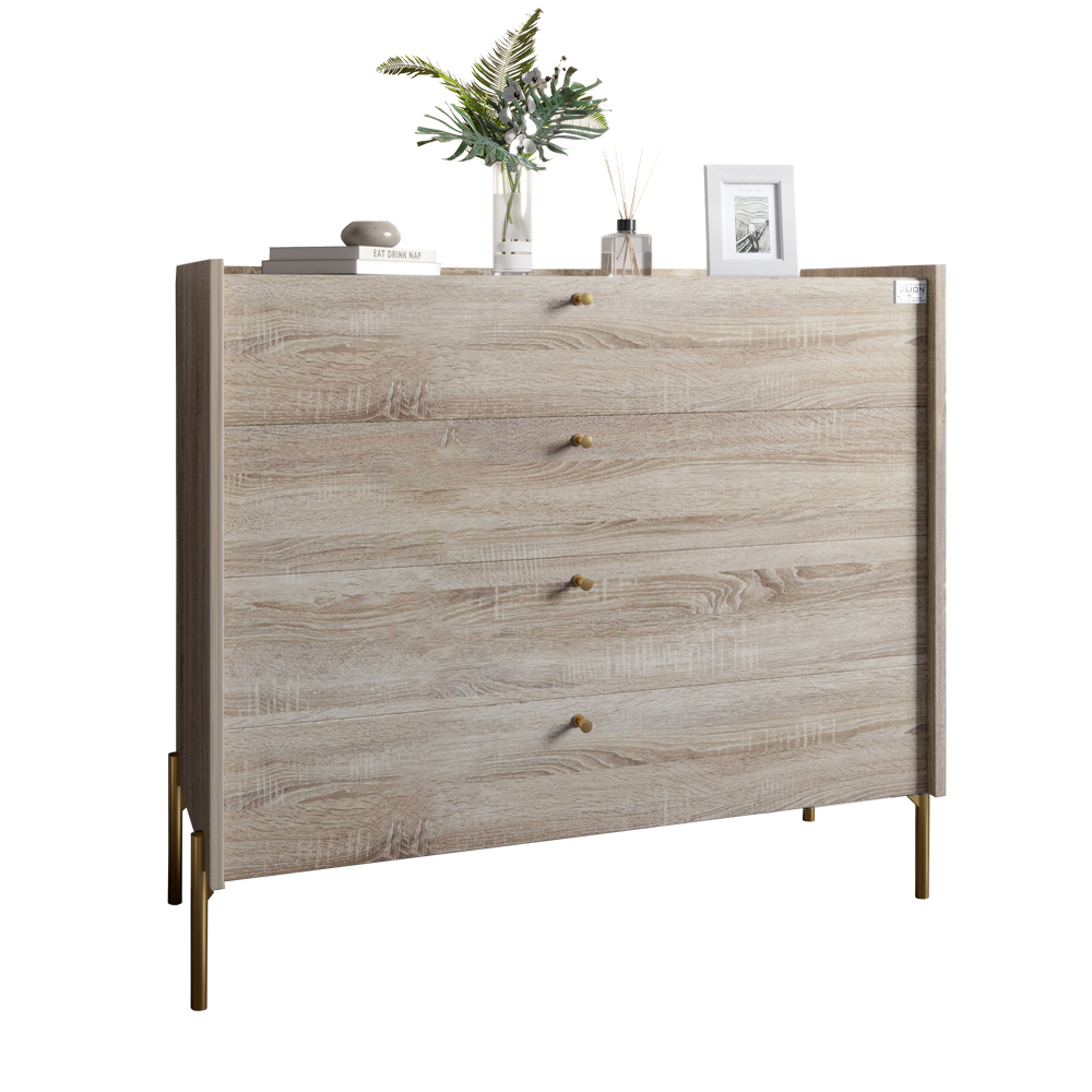 Комод із 4 шухлядами LION Wood із золотими ніжками 100х90х45 см Дуб Сонома (LION-042966)