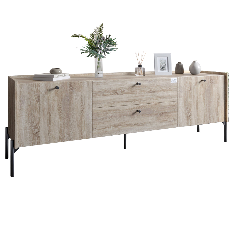 Тумба під телевізор з шухлядами LION Wood з чорними ніжками 160х65х40 см Дуб Сонома (LION-043129)