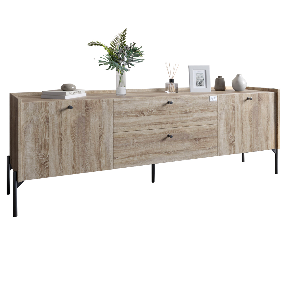 Тумба під телевізор з шухлядами LION Wood з чорними ніжками 160х65х40 см Дуб Сонома Трюфель (LION-043130)